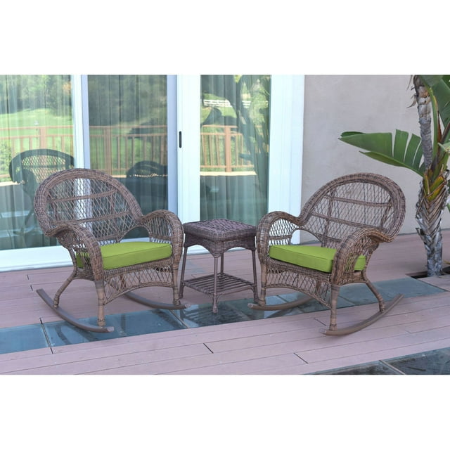 Jeco 3 Piece Wicker Conversation Set in Espresso with Red Cushions