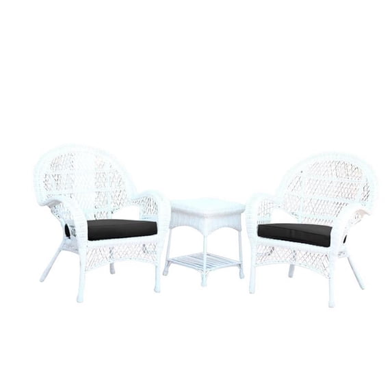 Jeco 3 Piece Wicker Conversation Set in White with Black Cushions
