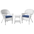 thumbnail image 1 of Jeco 3 Piece Wicker Conversation Set in White with Blue Cushions, 1 of 7