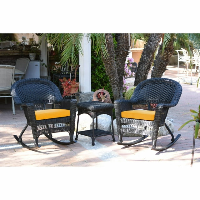 Jeco 3 pc. Wicker Rocker Chair Set with Side Table