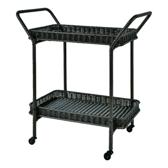Jeco 32" Wicker Patio Serving Cart in Espresso Brown