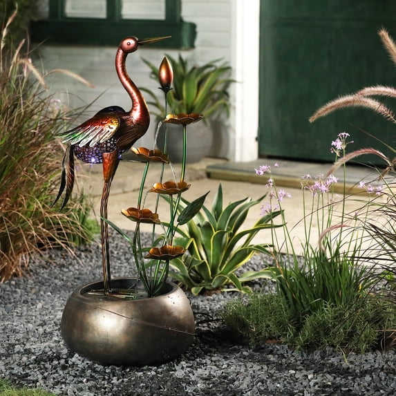 Jeco 38" Metallic Crane Fountain With LED Light