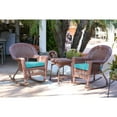 thumbnail image 1 of Jeco 3pc Honey Rocker Wicker Chair Set With Sky Blue Cushion, 1 of 2