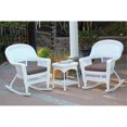 thumbnail image 1 of Jeco 3pc White Rocker Wicker Chair Set With Brown Cushion-Finish:White, 1 of 1
