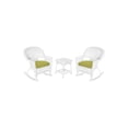 thumbnail image 1 of Jeco 3pc Black Rocker Wicker Chair Set With Sage Green Cushion-Finish:White, 1 of 2