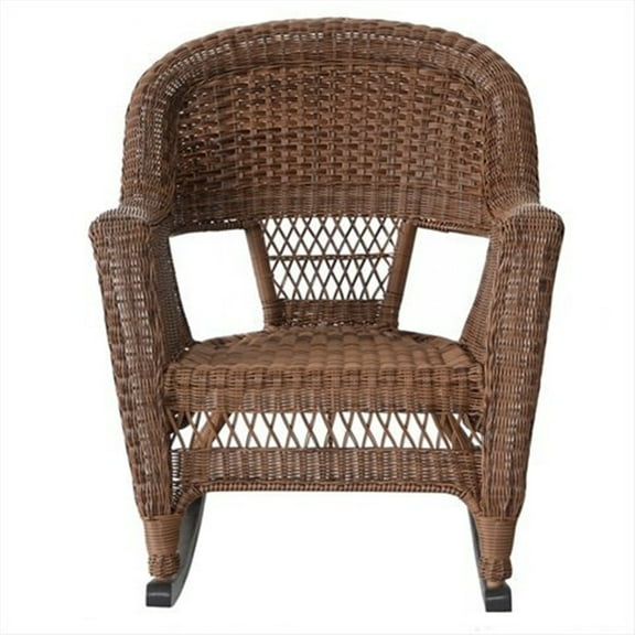 Jeco 3pc Black Rocker Wicker Chair Set With Orange Cushion-Finish:Honey