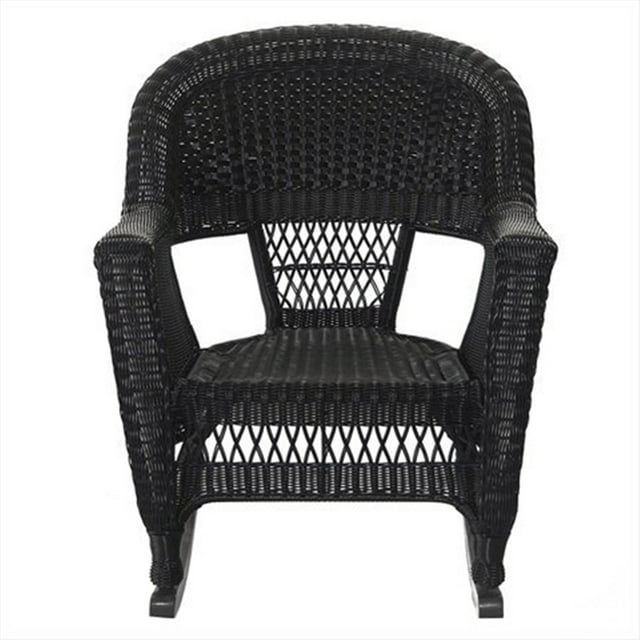 Jeco 3pc Rocker Wicker Chair Set With Red Cushion-Finish:Black