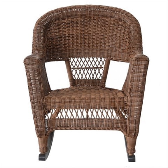 Jeco 3pc Black Rocker Wicker Chair Set With Brick Red Cushion-Finish:Honey