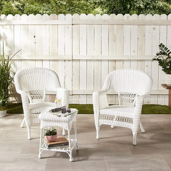 Jeco 3 Piece Resin Wicker Patio Conversation Set in Espresso-Color:White