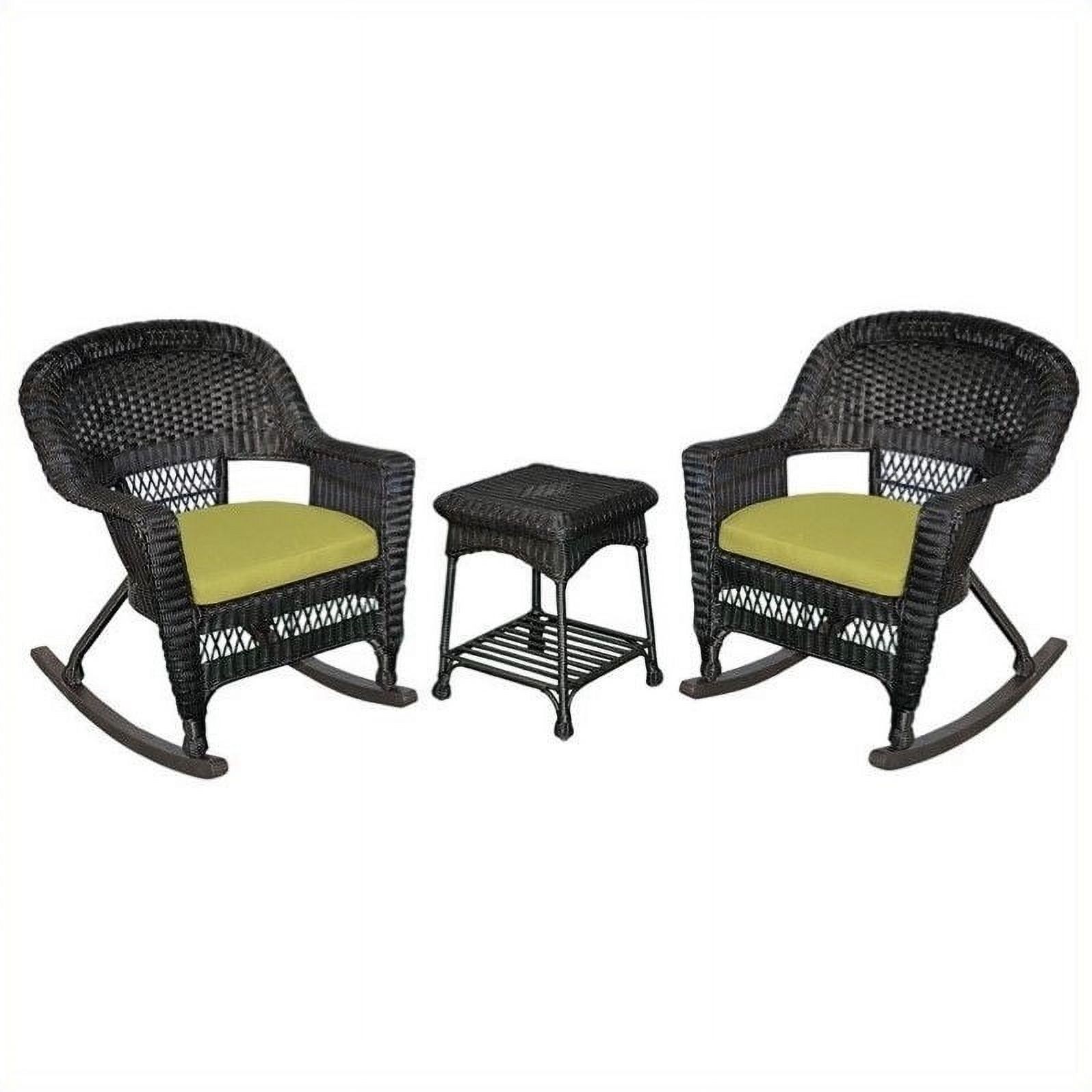 Jeco 3pc Wicker Rocker Chair Set in Black with Green Cushion - image 1 of 1