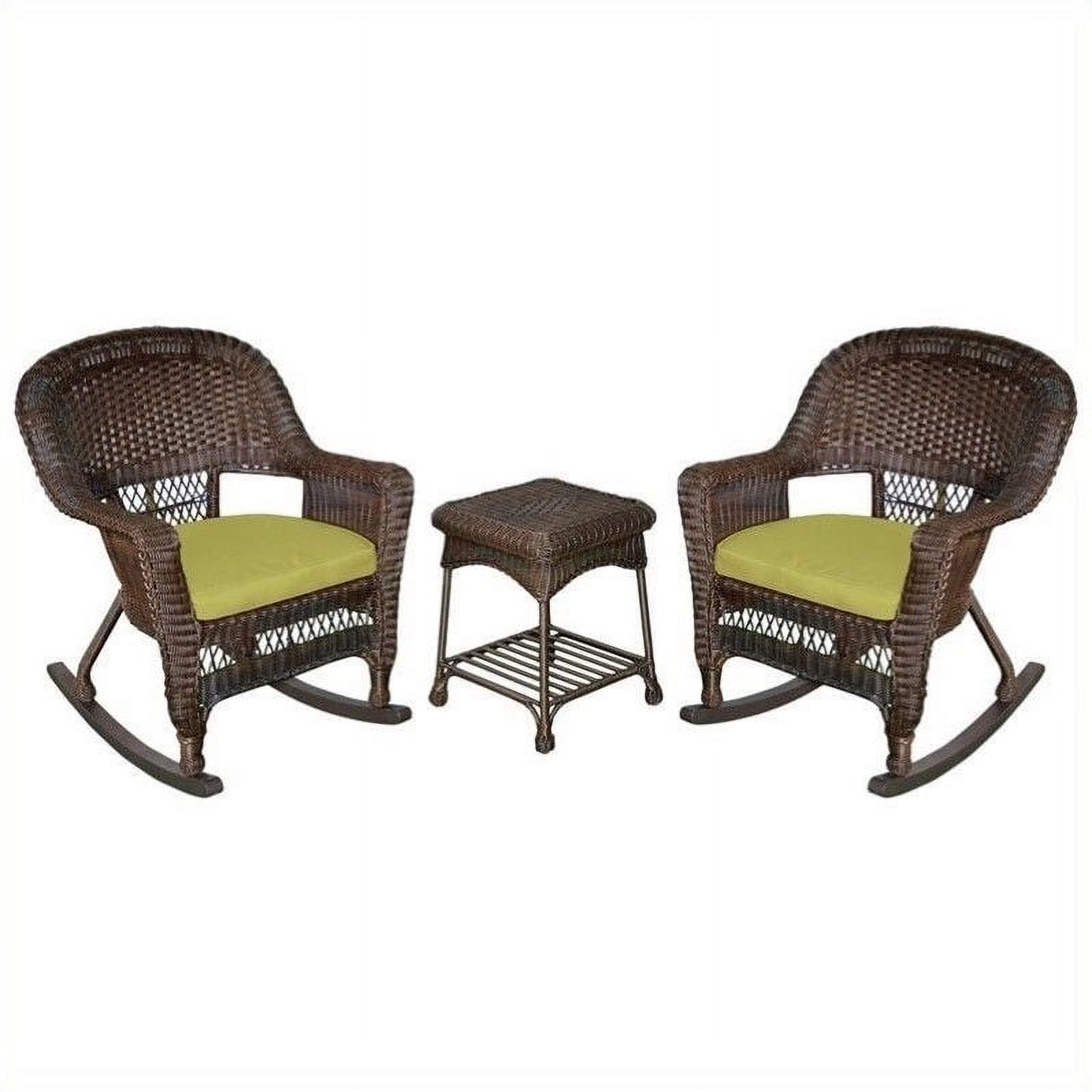 Jeco 3pc Wicker Rocker Chair Set in Espresso with Green Cushion - image 1 of 1