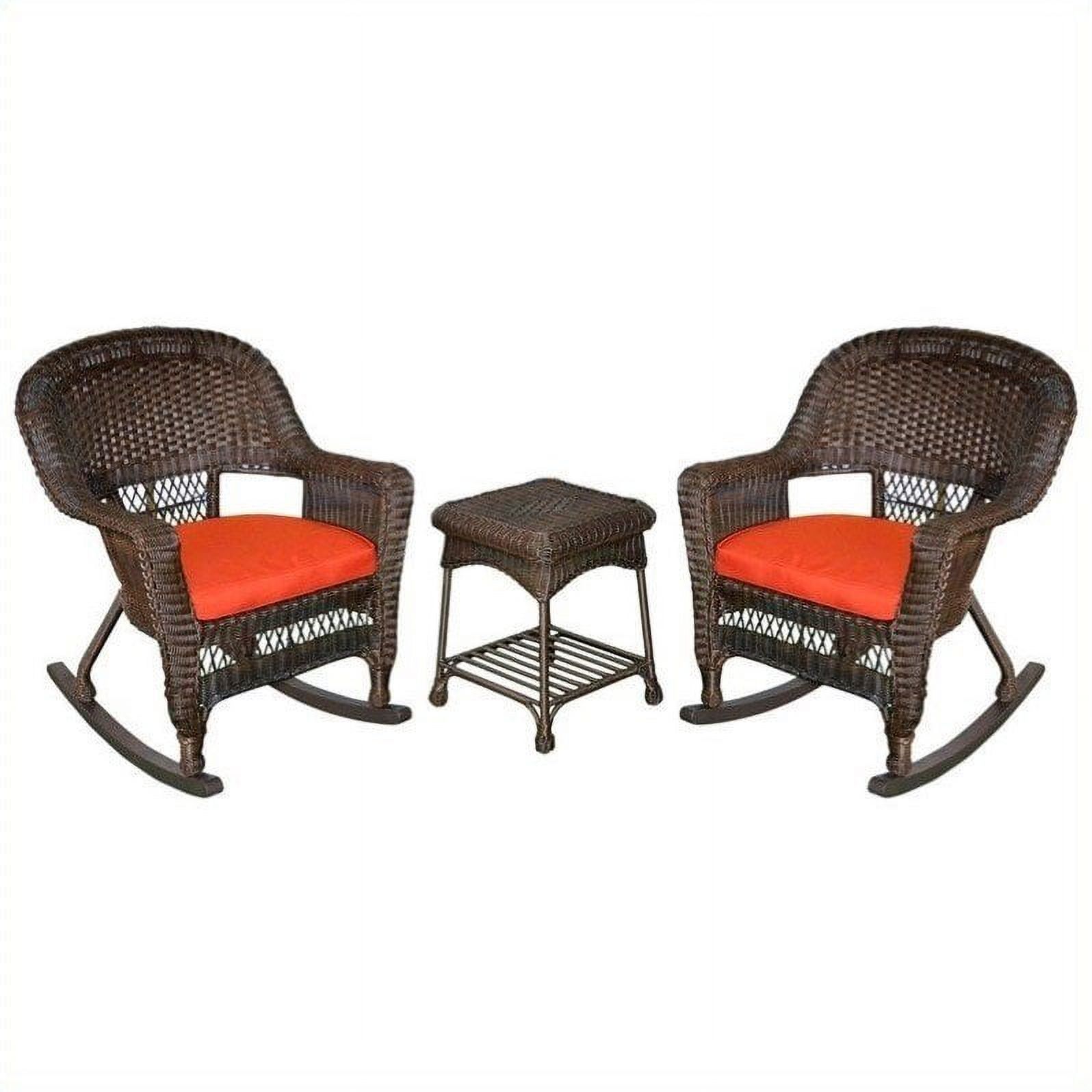 Jeco 3pc Wicker Rocker Chair Set in Espresso with Red Cushion - image 1 of 1