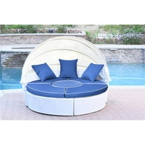 Jeco 4 Piece Patio Wicker Canopy Daybed in White and Midnight Blue