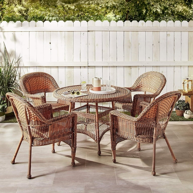Jeco 5 Piece Resin Wicker Outdoor Patio Dining Set in Honey