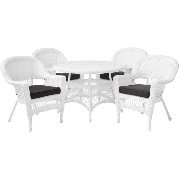 Jeco 5 Piece Resin Wicker Outdoor Patio Dining Set in White with Black Cushion