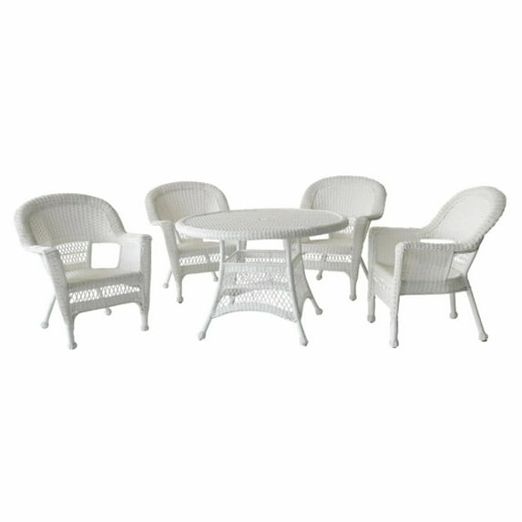 Jeco 5 Piece Resin Wicker Outdoor Patio Dining Set in White