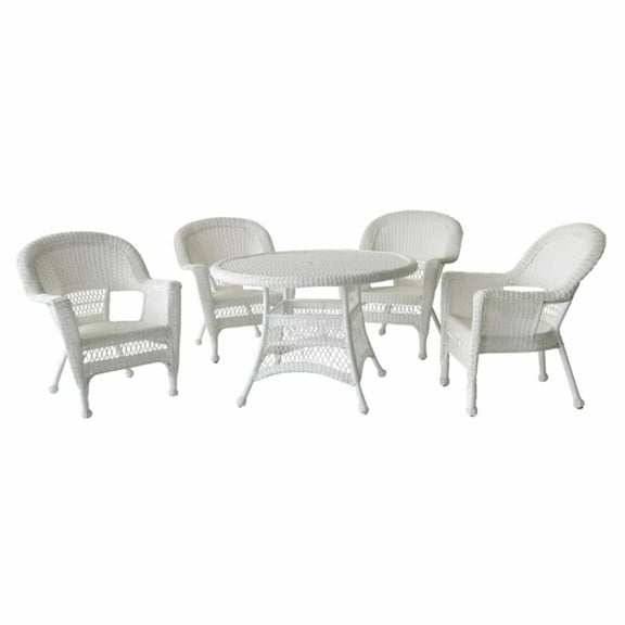 Jeco 5 Piece Resin Wicker Outdoor Patio Dining Set in White