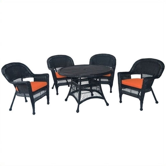 Jeco 5 Piece Wicker Patio Dining Set in Black and Orange