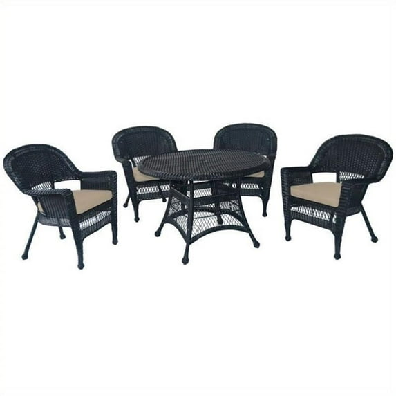 Jeco 5 Piece Wicker Patio Dining Set in Black and Tan