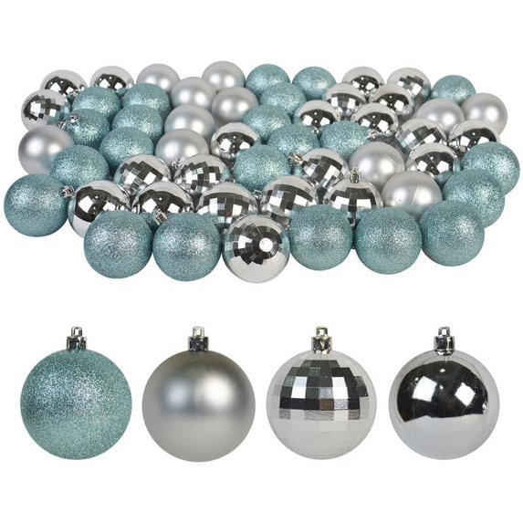 Jeco 55 Piece Shatterproof Plastic Christmas Ornament Set in Silver and Blue