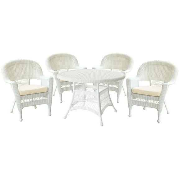 Jeco 5pc White Wicker Dining Set - Ivory Cushions