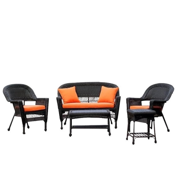 Jeco 5pc Wicker Conversation Set in Black with Orange Cushions