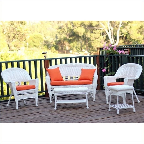 Jeco 5pc Wicker Conversation Set in White