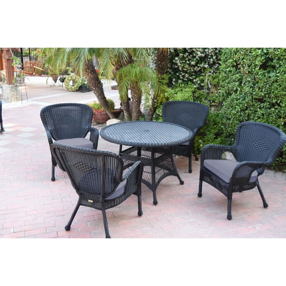 Jeco 5pc Windsor Black Wicker Dining Set - Steel Blue Cushions