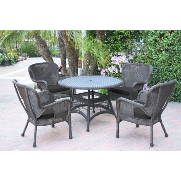 Jeco 5pc Windsor Espresso Wicker Dining Set with Black Cushions