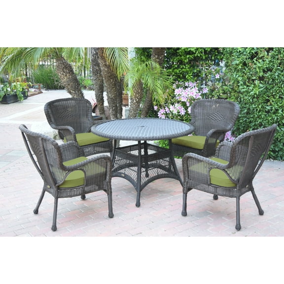 Jeco 5pc Windsor Espresso Wicker Dining Set with Sage Green Cushions