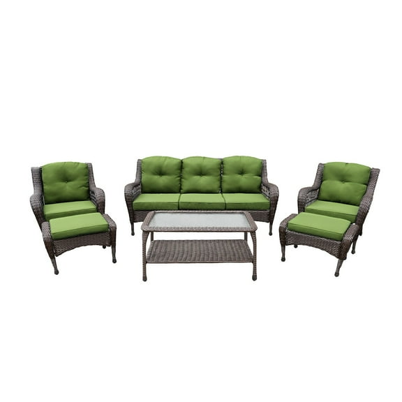 Jeco 6pc Wicker Seating Set with Hunter Green Cushions