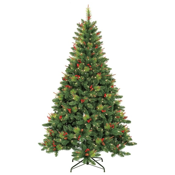 Jeco 7' Pre-Lit Berrywood Pine Artificial Christmas Tree