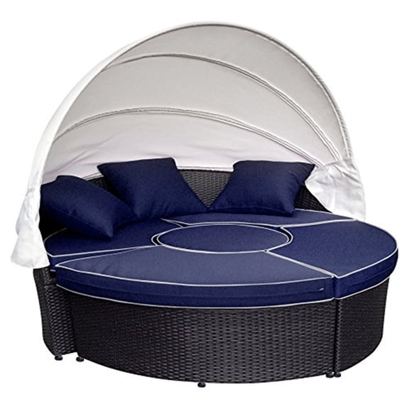 Jeco All-Weather Wicker Sectional Daybed - Blue Cushions