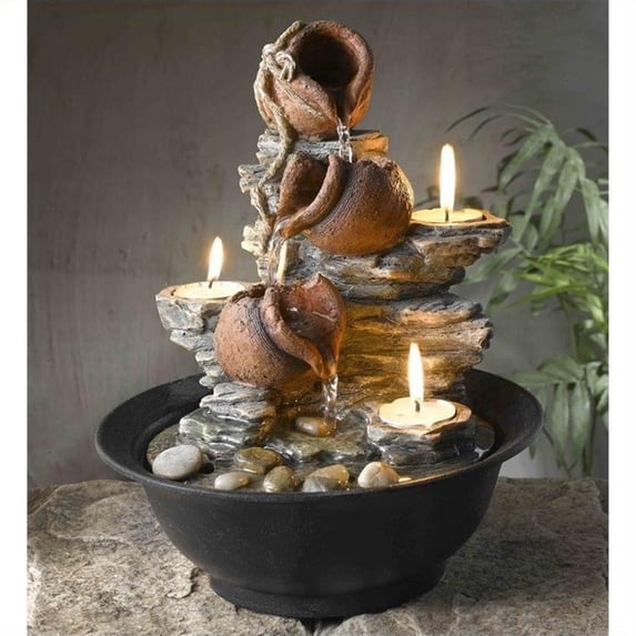 Jeco Bronze Tabletop Tavolo Luci Mini Pot Fountain