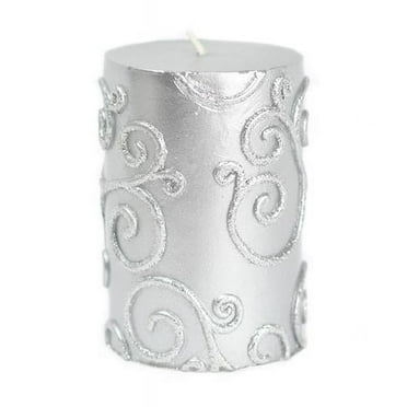 Jeco CPZ-068 3 x 4 in. Scroll Pillar Candle, Silver