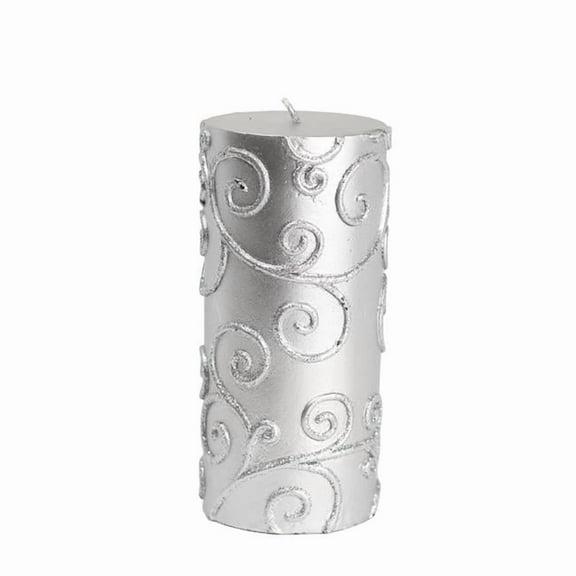 Jeco CPZ-070 3 x 6 in. Scroll Pillar Candle, Silver