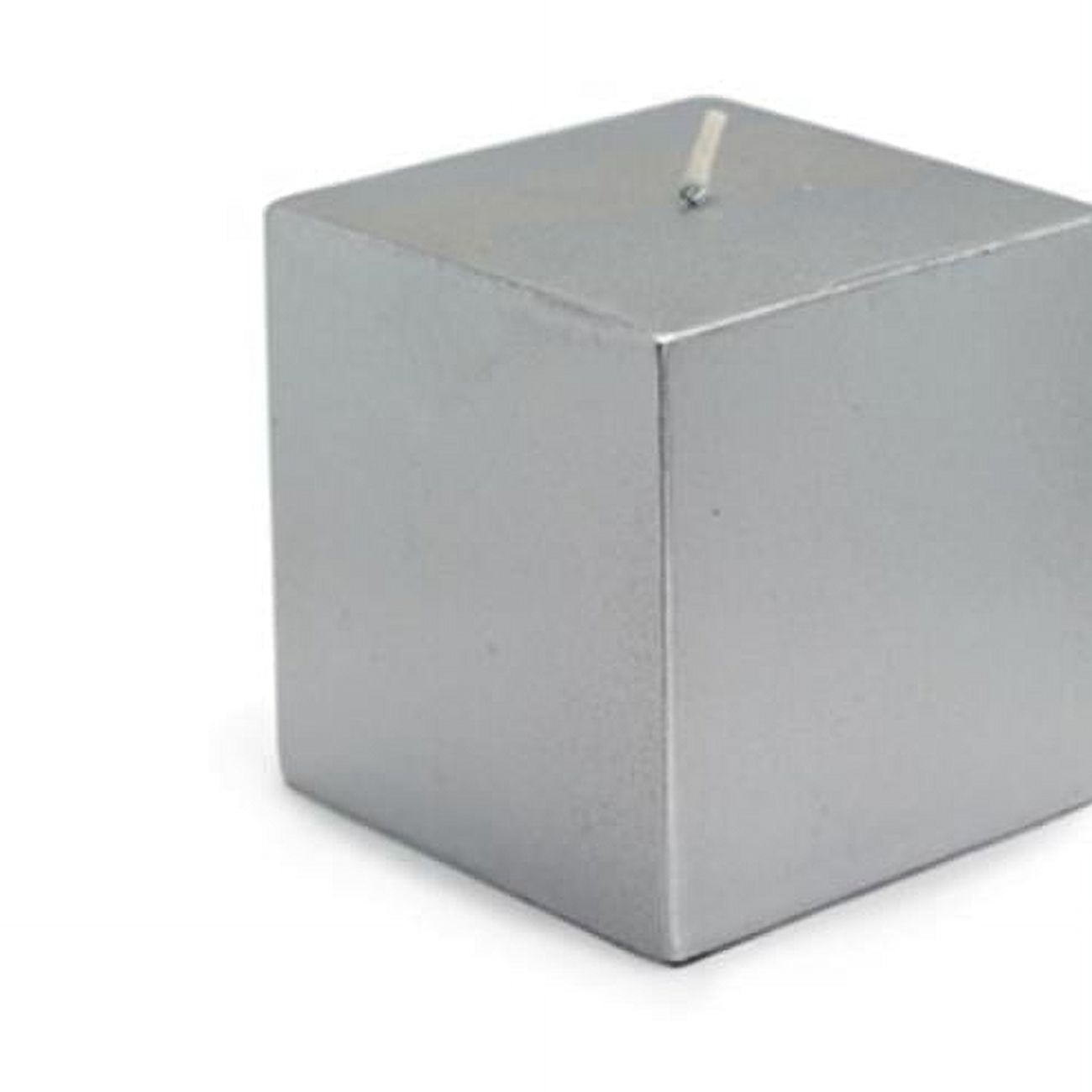 Elegant Metallic Silver 3" Square Pillar Dripless Candle