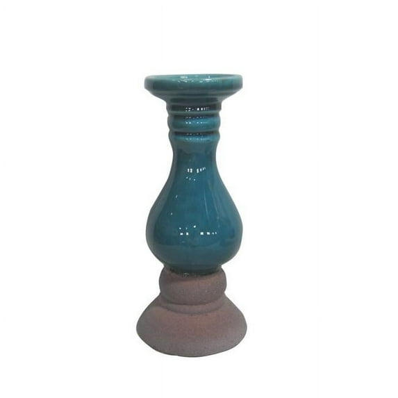 Jeco Ceramic Circular Candlestick in Teal Blue and Brick Red