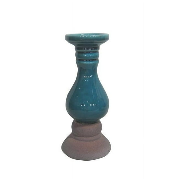 Jeco Ceramic Circular Candlestick in Teal Blue and Brick Red