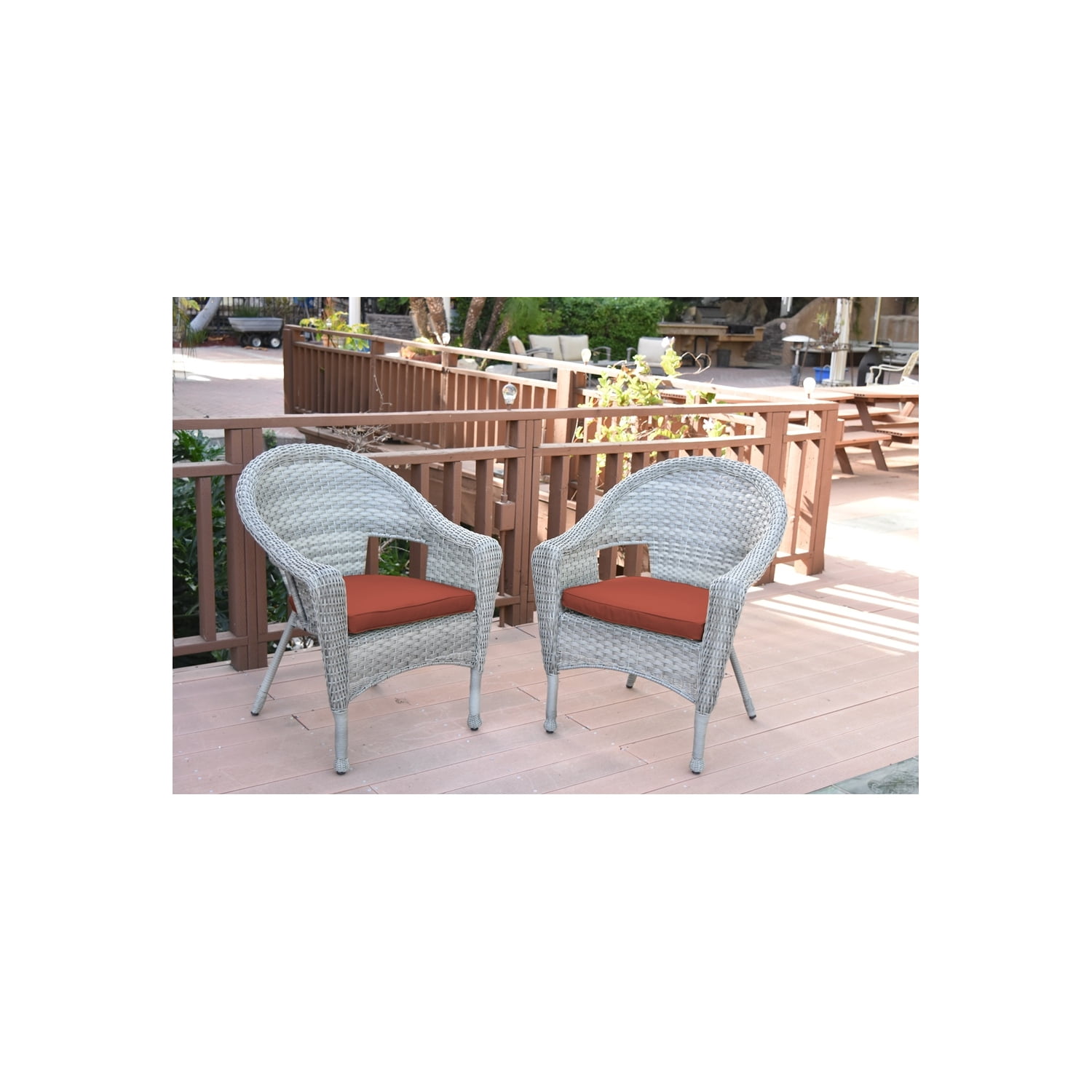 Jeco Clark Wicker Patio Chair in Gray and Brick Red (Set of 2)