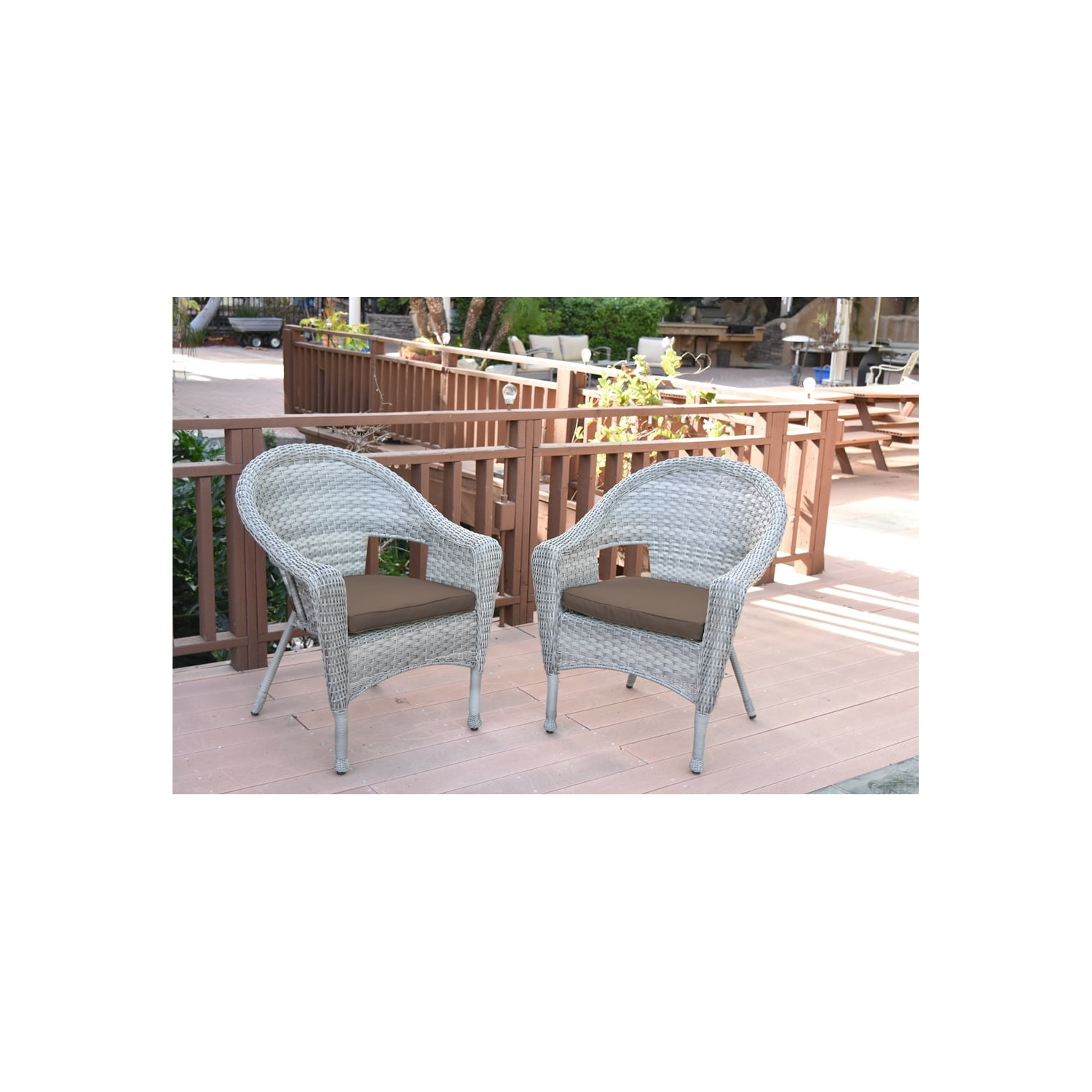Jeco Clark Wicker Patio Chair in Gray and Brown (Set of 2)