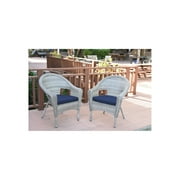 Jeco Clark Wicker Patio Chair in Gray and Midnight Blue (Set of 2)