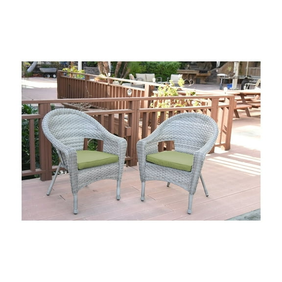 Jeco Clark Wicker Patio Chair in Gray and Sage Green (Set of 2)