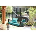thumbnail image 1 of Jeco Black Resin Wicker Porch Swing with Turquoise Cushion, 1 of 1