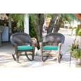 thumbnail image 1 of Jeco Espresso Rocker Wicker Chair with Turquoise Cushion -  Set of 2, 1 of 1