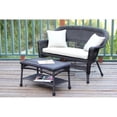 thumbnail image 1 of Jeco  Espresso Wicker Patio Love Seat And Coffee Table Set With Tan Cushion, 1 of 1