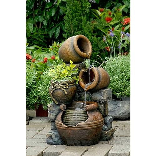 Jeco FCL055 Multi Pots Outdoor Water Fountain with Flower Pot, 12.6L x 13.4W x 23.6H, Multicolor