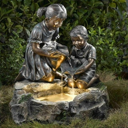 Jeco Fratelli Siblings Rock Outdoor Indoor Fountain with Light