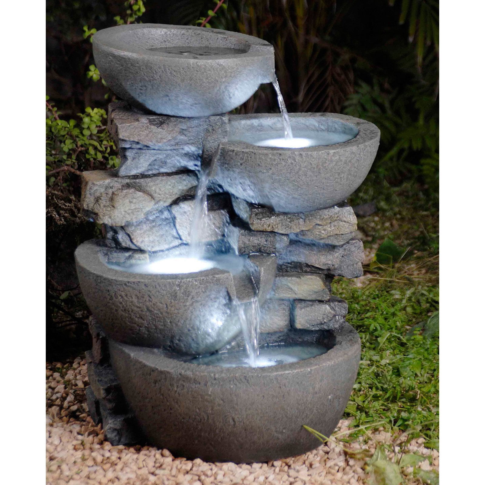 Jeco Modern Bowls Outdoor Fountain with Led Lights