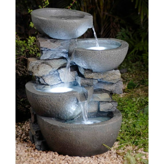 Jeco Modern Bowls Outdoor Fountain with Led Lights